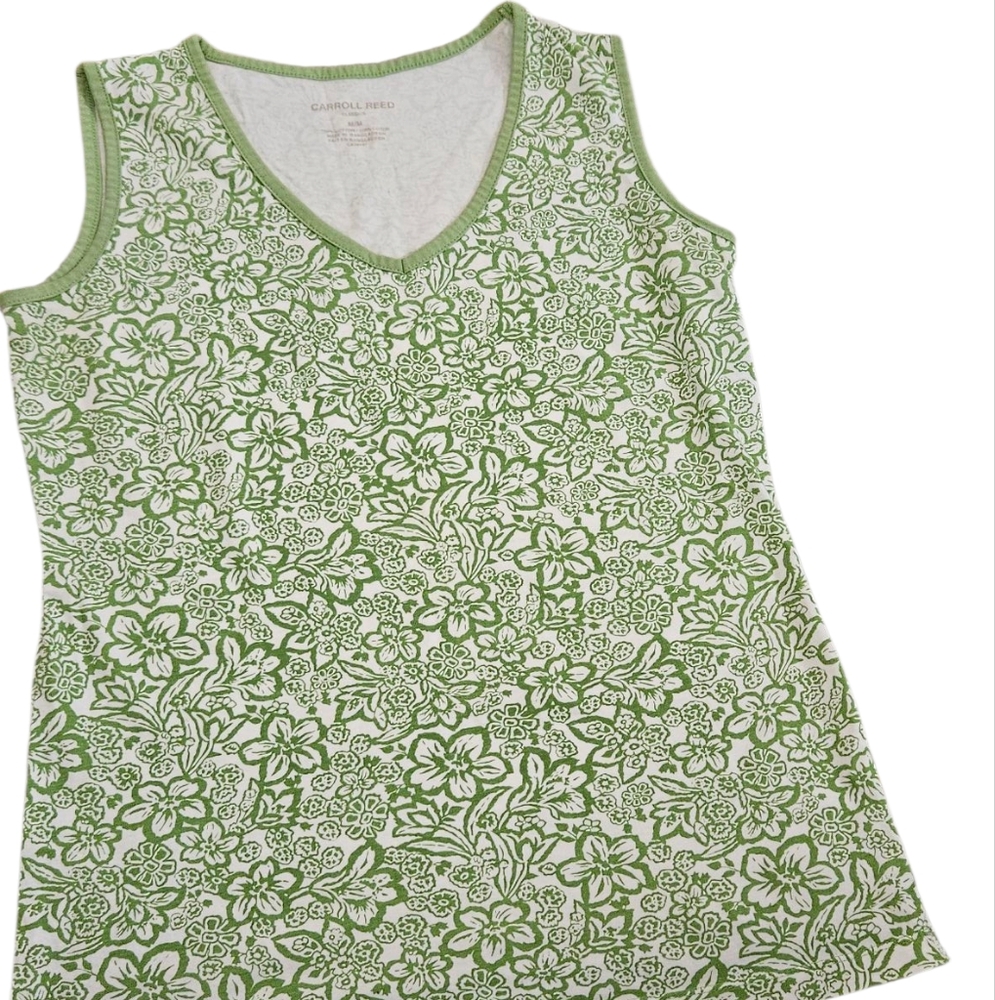 Floral Green and White Tank Top